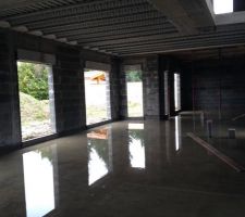 Vue de la pi&egrave;ce &agrave; vivre, bon il reste de l'eau &agrave; &eacute;vacuer. &ccedil;a fait piscine!