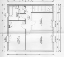 Plan du premier étage : 3 chambres et une salle bain