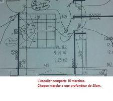 Dimensions de l'escalier: Il y a 15 marches et chaque marche a une profondeur de 25cm.