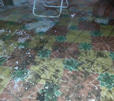 [Catastrophe naturelle]

2 pièces ont été touchées : le salon où le plafond menace sérieusement et la salle à manger (la photo) donc le plafond est intact mais où la violence de la pluie a déplacé 4 tuiles, laissant l'eau rentrer (vu les dégâts heureusement qu'il n'y a eu que 4 tuiles..)