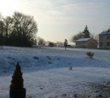 Notre jardin sous la neige en train de fondre... vue depuis notre cuisine ou notre salon. On commence à apercevoir à nouveau les végétaux