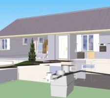 Vue 3D de l'évacuation secondaire de la fosse: on voit la contre pente et la sortie dans le toit.