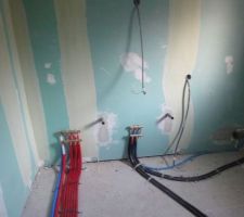 Gaines rouges pour le raccordement (Salle de bain du haut)