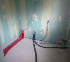 Gaines rouges pour le raccordement (Salle de bain du haut)