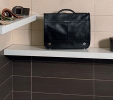 Faience de la SDB le beige por les murs et le moka pour le caisson de la baignoir et la douche italienne