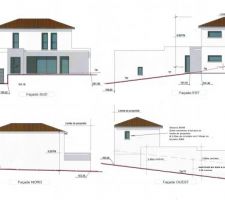 Voici les plans extérieurs de notre maison, avec le fameux toit 4 pans.