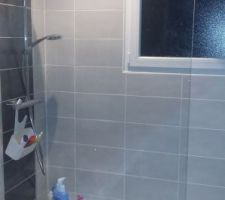 Salle de bain avec double vasque IKEA, douche (120X80), baignoire et wc suspendu (derrière la porte)