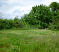 Le terrain &agrave; ses d&eacute;buts. Cela concerne toute la partie o&ugrave; l'herbe est tondue, m&ecirc;me si il manque le chemin d'acc&egrave;s et que l'on ne voit pas la cl&ocirc;ture &agrave; case de tous ces arbustes !
