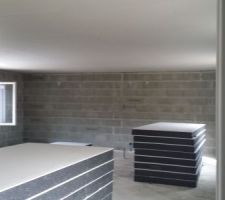 Ça y est !!! Ils ont attaqué  le placo. Les plafonds sont finis. Ils ont bien entamé les murs. Il restait en gros 1,5 jour de travail encore et devrait attaquer les cloisons pour la semaine d après.
Les choses avancent bien.
Pourvu que ça dur !!!