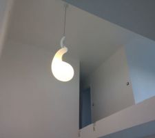 Nous avons profité de l'échafaudage pour installer le premier luminaire.