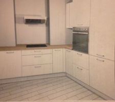 Plan 3, vue sur le renfoncement (actuel zone de cuisson) et le mur côté SDB/porte "condamnée"