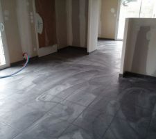 Carrelage gris anthracites salon, cuisine, couloir, wc