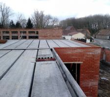 Vue sur la toiture terrasse porte d'entree et reservation pour tubage double peau poele a bois