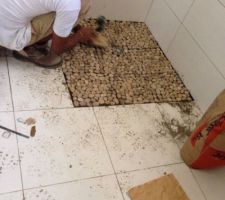Pose des galets de la douche