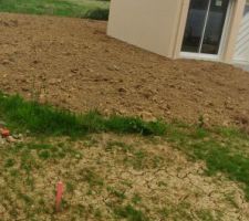Le petit poteau rose correspond a l'angle de notre terrain