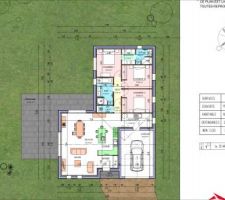 Plan de la maison. Quelques petites modifications faites (Portes galandages)