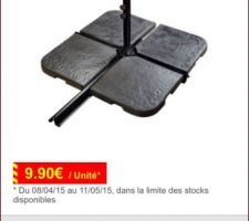 Voici les lestes achet&eacute;s pour notre parasol d&eacute;port&eacute;