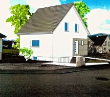 Implantation de la maison photo issue du dossier de Permis de construire.
J'ai l'impression qu'elle 'nets pas à l'échelle et qu'elle n'est pas positionnée comme elle le sera en définitive mais ça permet de se faire une idée.