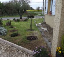 Pose des bordures de l'allée terminée et on entame le tour de la maison