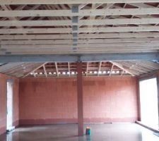 Vue de là où se trouvera notre cuisine, avec le garage derrière !