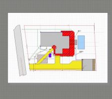 Ici,une vue d'ensemble du projet en cours avec: En jaune les allées En gris la maison / garage En rouge les terrasses et trotoir En bleu la futur piscine!???