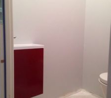 Peinture grise et rouge dans les WC lave main rouge