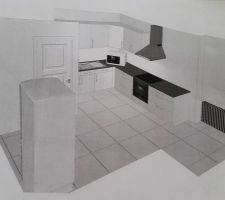 Plan cuisine
Plan de travail métal brossé et façades en blanc