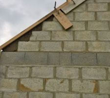 Aïe !!! Un oubli de coffrage pour le béton d'arase du pignon. Prévenu immédiatement le chef de chantier s'est déplacé dans la foulée. Le béton étant déjà sec, il a laissé en l'état mais était à 2 doigts de faire revenir les maçons...