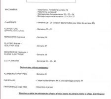 PLANNING DES TRAVAUX