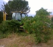 Arrivée de la pell pour le terrassement du terrain
