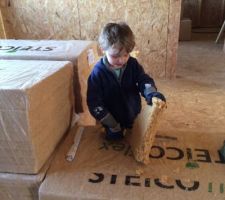 Atelier découpe de laine de bois en panneaux