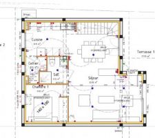 Mise à jour du plan de rez de chaussé:
-plan réseau électrique
-agencement de la cuisine
-trappe d'accès au vide sanitaire