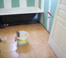 Le carrelage dans la salle de bains.