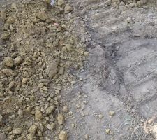 On voit la différence de terre entre la végétale et celle des fondations étalée