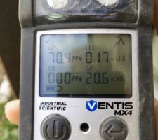 Pic à 70ppm H2S lors de l'ouverture de la fosse septique... Ca sert finalement de travailler dans la détection gaz :)