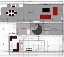 Le plan de la maison renovee.

En haut : Cuisine/salle a manger/salon
Au milieu : Hall d entree/Cage d escalier/buanderie
En bas : la suite parentale avec dressing/sdb/chambre