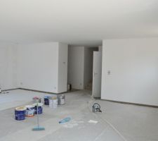 Piece de vie quasi terminée, reste 1 mur, plafond fait