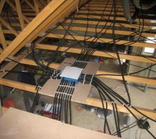 Boite qui regroupe les cables vue des combles