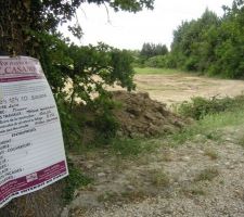 Et voici le panneau du permis de construire sur le vieux ch&ecirc;ne qui domine notre terrain.