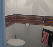 Pose des WC communs donc finition de l'accrochage des accessoires