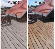 Pose du sarurateur aqua terrasse bois clair.