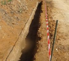 Fondations du mur qui s'élèvera côté chambres le long de la petite route ( 30 m )