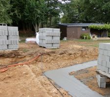 Apport des matériaux pour le vide sanitaire et le plancher béton.