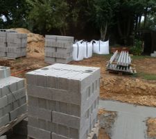 Apport des matériaux pour le vide sanitaire et le plancher béton.