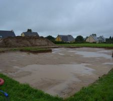 Début du terrassement : implantation de la maison sur le terrain.