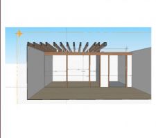 Sketchup de la structure vue du séjour, à droite la cage d'escalier