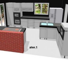 PLAN 1 j'aime bien l'originalité de l'emplacement de l'évier en faux ilot central