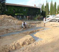 Fondations superficielles, coulage du béton et mise à niveau