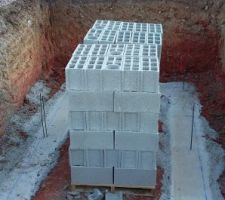 Livraison des parpaings pour les murs de la cave et le soubassement