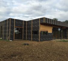 La maison est presque toute recouverte de parepluie.